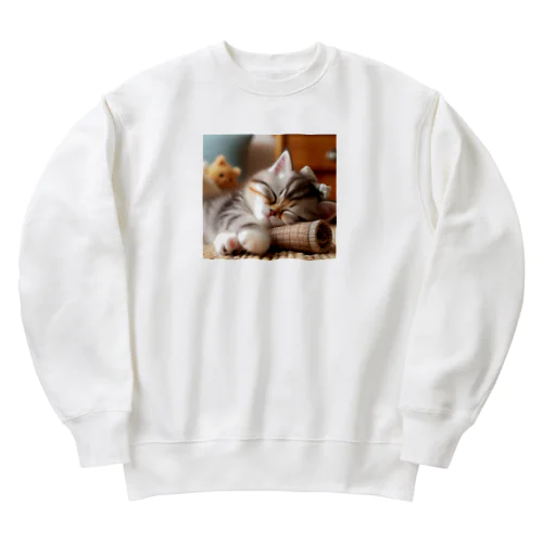 眠るにゃんこ😺zzz Heavyweight Crew Neck Sweatshirt