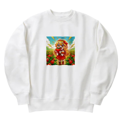 可愛い、リコピン、トマト食べてる Heavyweight Crew Neck Sweatshirt