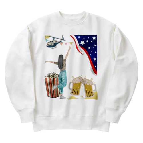 ビール大好きアメリカン女の子 Heavyweight Crew Neck Sweatshirt