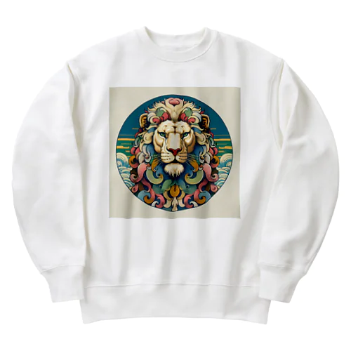 浮世絵風　ライオン（顔）"Ukiyo-e style lion (face)."  "浮世繪風格的獅子（臉）。" Heavyweight Crew Neck Sweatshirt