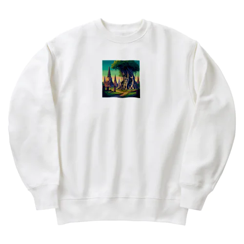 アユタヤ遺跡（pixel art） Heavyweight Crew Neck Sweatshirt