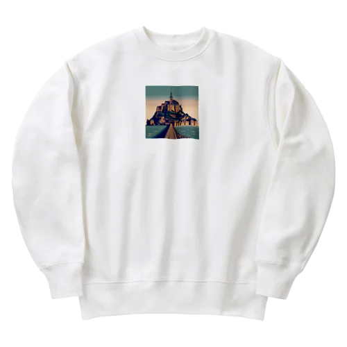 モン・サン・ミシェル（pixel art） Heavyweight Crew Neck Sweatshirt