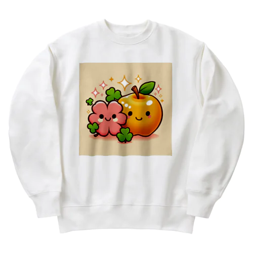 恋愛運アップの金のリンゴとピンクのクローバー Heavyweight Crew Neck Sweatshirt