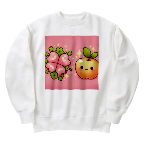 恋愛運アップの金のリンゴとピンクのクローバー Heavyweight Crew Neck Sweatshirt