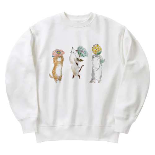 むずむずお花屋さんにゃんこ Heavyweight Crew Neck Sweatshirt