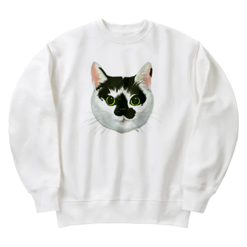 ねこさんのお顔（白黒ねこ） Heavyweight Crew Neck Sweatshirt