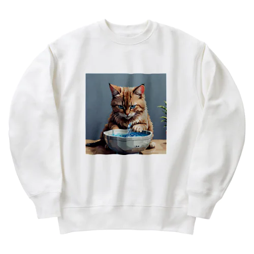 水を飲んでいる猫 Heavyweight Crew Neck Sweatshirt