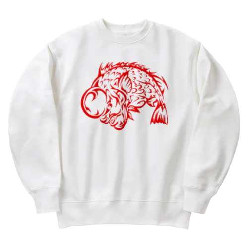 コブダイ・寒鯛のトライバルデザイン　赤 Heavyweight Crew Neck Sweatshirt