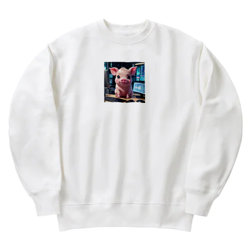 データを分析するミニブタ Heavyweight Crew Neck Sweatshirt