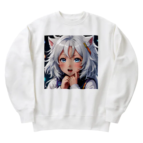 もふもふの美少女甘える Heavyweight Crew Neck Sweatshirt