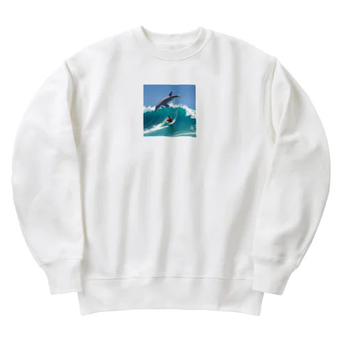 イルカと一緒にサーフィン Heavyweight Crew Neck Sweatshirt