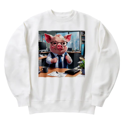 社内のトラブルシューティングをするミニブタ Heavyweight Crew Neck Sweatshirt