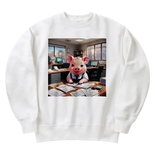 社内の文書を整理するミニブタ Heavyweight Crew Neck Sweatshirt