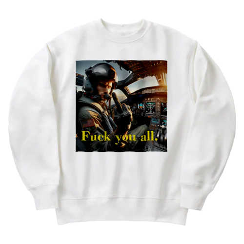 敵に頭にきたパイロットが中指を立ててる Heavyweight Crew Neck Sweatshirt