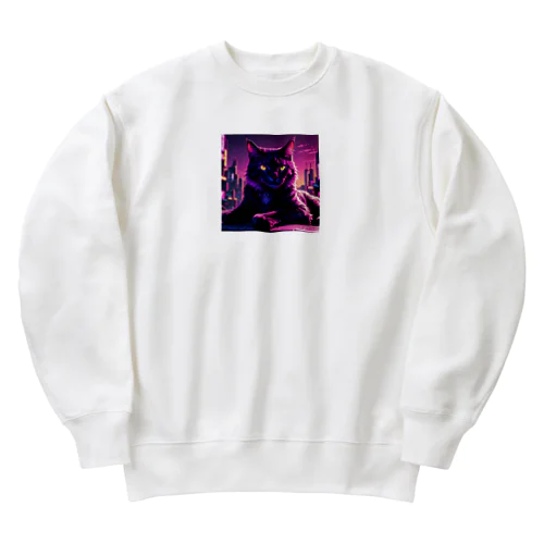 夜の静けさを満喫する猫 Heavyweight Crew Neck Sweatshirt