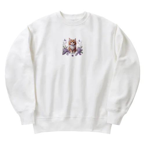 子猫とお花 Heavyweight Crew Neck Sweatshirt