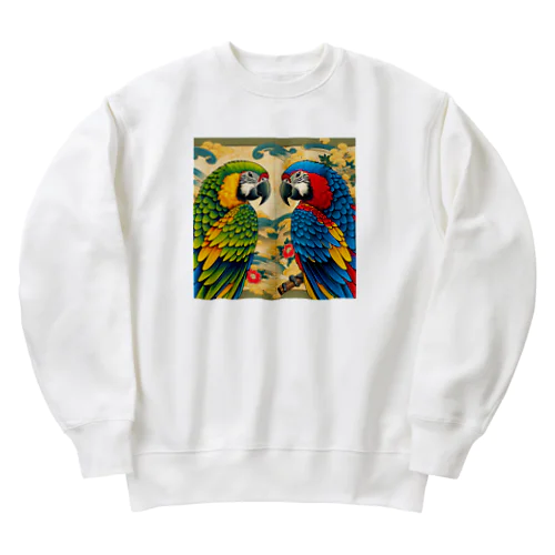 浮世絵風　向かい合うオウム"Ukiyo-e style: Facing Parrots" "浮世绘风格：面对的鹦鹉" Heavyweight Crew Neck Sweatshirt