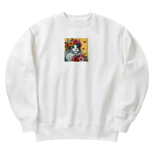 猫とガーベラ Heavyweight Crew Neck Sweatshirt