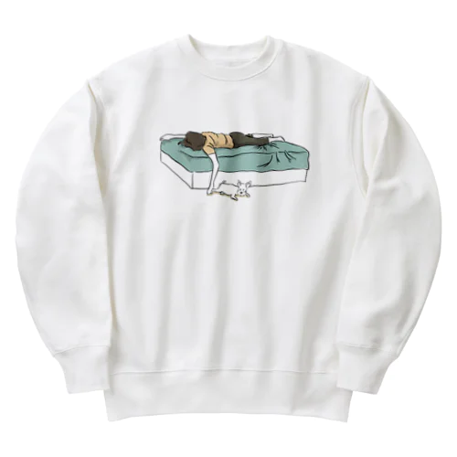 起き上がれず力尽きた嫁と肉球を差し出す犬 Heavyweight Crew Neck Sweatshirt