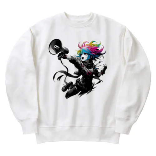 謎のメガホン女子　おしゃれ　可愛い　美少女 Heavyweight Crew Neck Sweatshirt