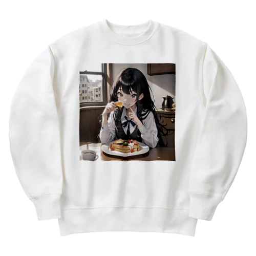 朝食中の女子高生2 Heavyweight Crew Neck Sweatshirt