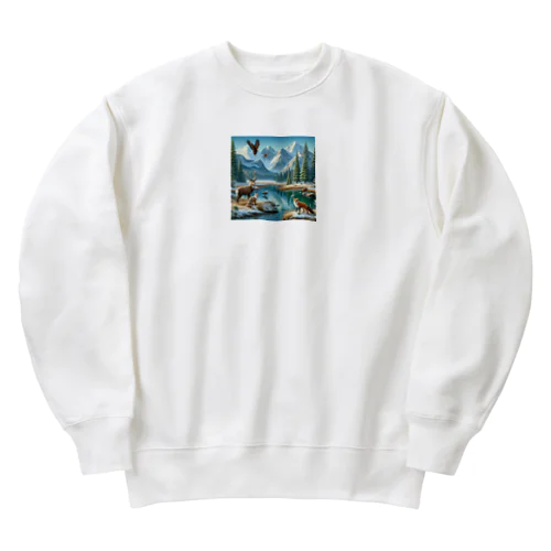 水辺で集まる可愛らしい動物たちの Heavyweight Crew Neck Sweatshirt