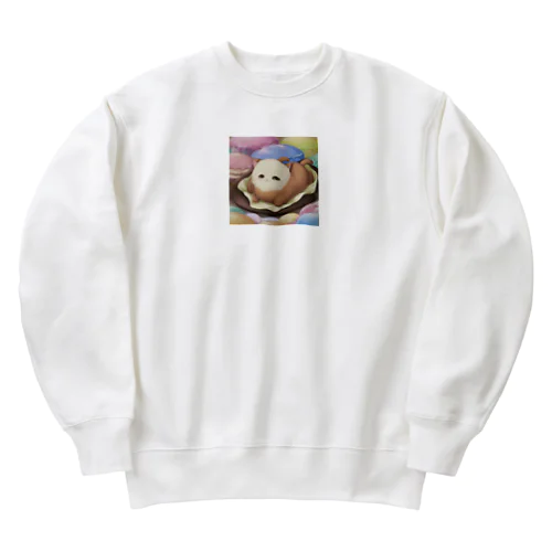 白い顔の猫ちゃん Heavyweight Crew Neck Sweatshirt