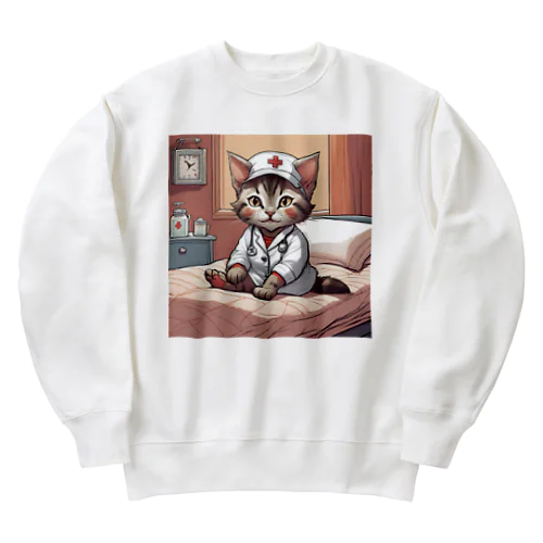 看護師気分の子猫1 Heavyweight Crew Neck Sweatshirt