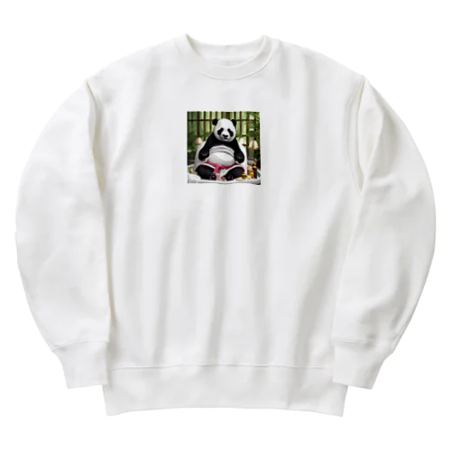 ラグジュアリーホテルでスパを受ける成金パンダ Heavyweight Crew Neck Sweatshirt