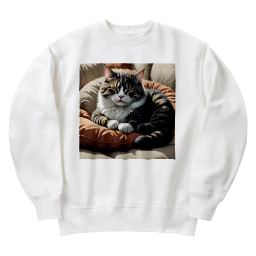 ソファのクッションの上で眠る猫 Heavyweight Crew Neck Sweatshirt