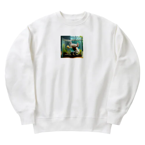 水槽の掃除をしているウーパールーパー Heavyweight Crew Neck Sweatshirt