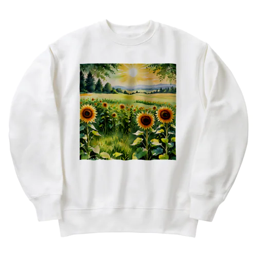 鮮やかな緑の草原と明るい太陽の下 Heavyweight Crew Neck Sweatshirt