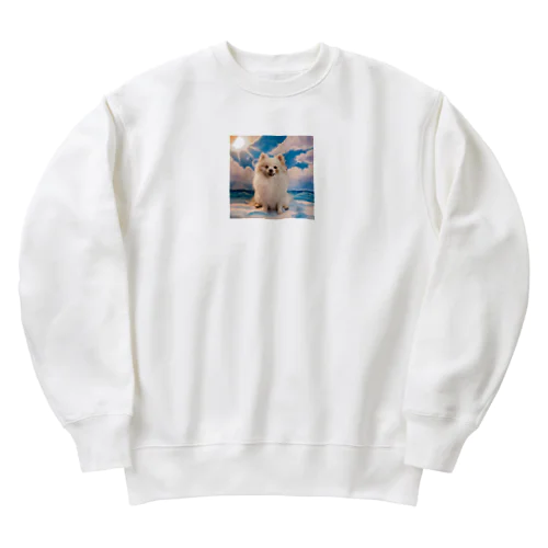 夏が大好き！白のポメラニアン。名前はアイス Heavyweight Crew Neck Sweatshirt