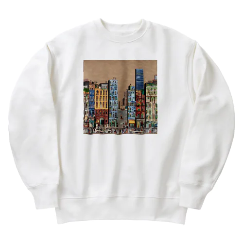 油絵　知らない都市の風景　ノスタルジー Heavyweight Crew Neck Sweatshirt