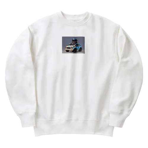 おもちゃのパトカーに乗ったかわいいゴリラ Heavyweight Crew Neck Sweatshirt