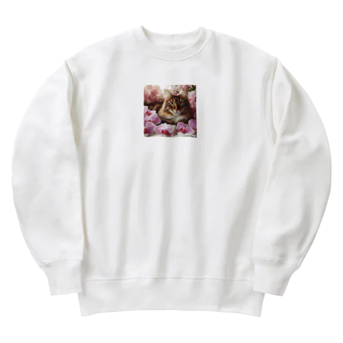 猫と胡蝶蘭 Heavyweight Crew Neck Sweatshirt