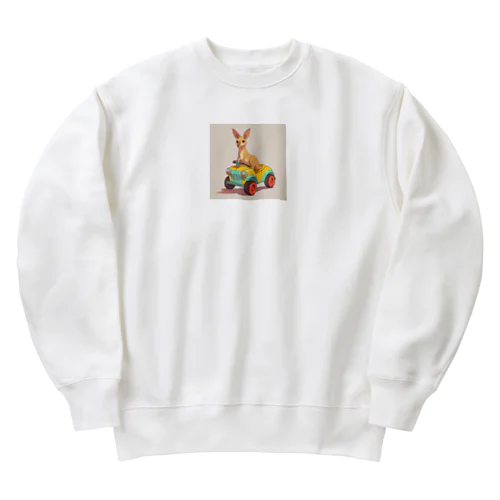 おもちゃの車に乗ったかわいいカンガルー Heavyweight Crew Neck Sweatshirt