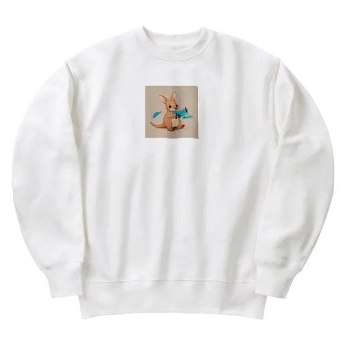 おもちゃの飛行機に乗ってかわいいカンガルーに会おう Heavyweight Crew Neck Sweatshirt