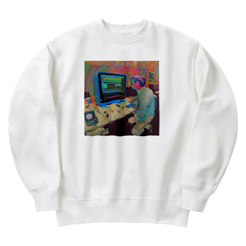 パソコンと男性　カラフル Heavyweight Crew Neck Sweatshirt