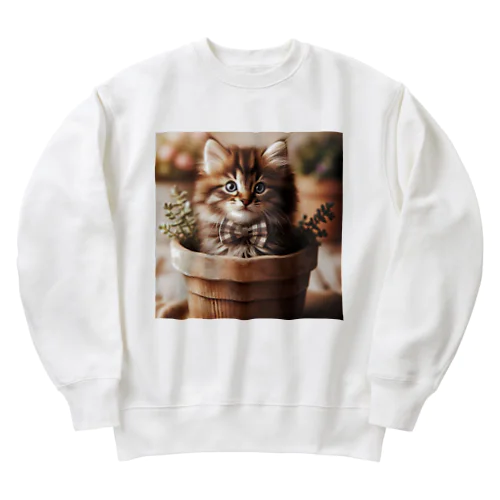 初めて作りました 猫さん Heavyweight Crew Neck Sweatshirt