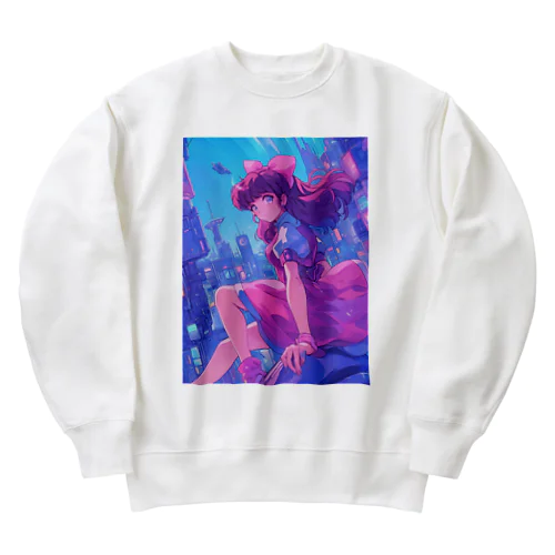 昭和レトロアニメ風近未来ガール Heavyweight Crew Neck Sweatshirt