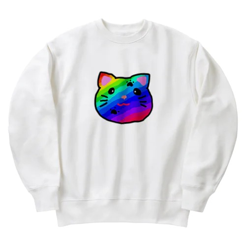 虹色のにゃんこ Heavyweight Crew Neck Sweatshirt