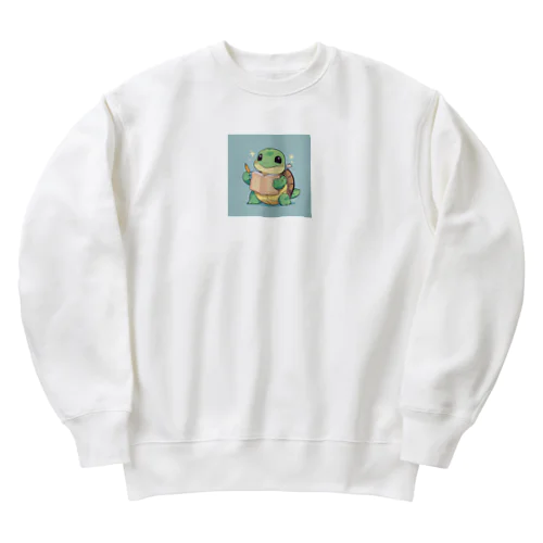 おもちゃの本を持ったかわいいカメ Heavyweight Crew Neck Sweatshirt