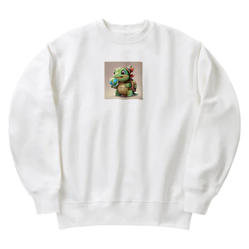 おもちゃの球体を持つかわいいカメ Heavyweight Crew Neck Sweatshirt