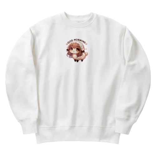 羊さん。かわいい動物が「おはよう」の挨拶 Heavyweight Crew Neck Sweatshirt