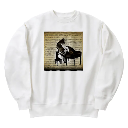 ピアノを弾く黒猫 Heavyweight Crew Neck Sweatshirt