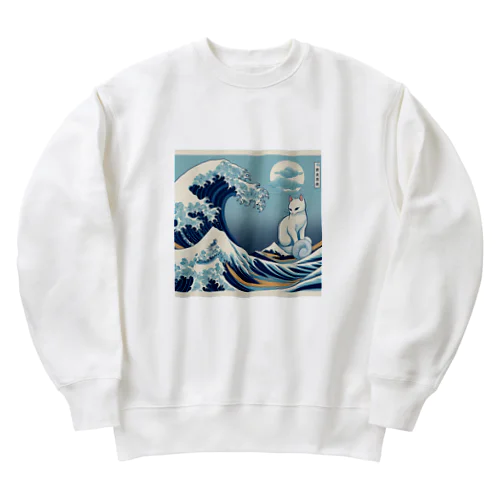 猫LOVE items 白猫と白波 Heavyweight Crew Neck Sweatshirt