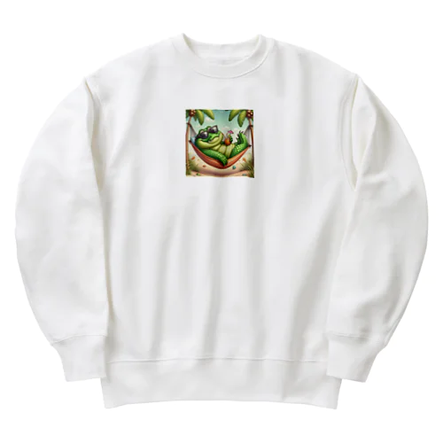 のんびりとくつろぐワニの姿 Heavyweight Crew Neck Sweatshirt