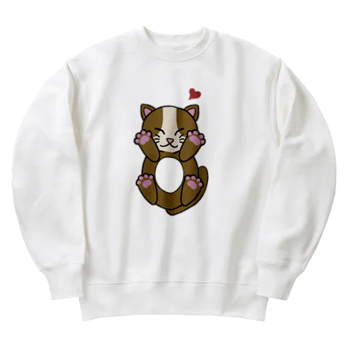 幸せにゃんこ　茶 Heavyweight Crew Neck Sweatshirt