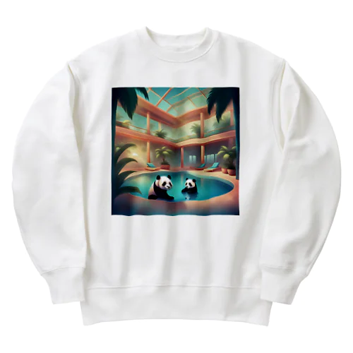 室内プールで遊ぶパンダ Heavyweight Crew Neck Sweatshirt